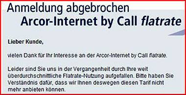 Ende der ARCOR Flatrate Zeit Ende der ARCOR Flatrate Zeit